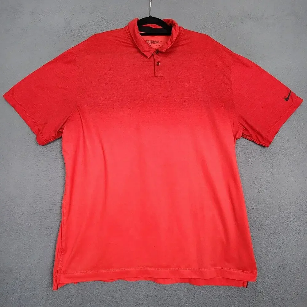 NIKE Golf Polo Shirt Mens 2XL Red Gradient Tour Performance Dri-FIT 802086-647